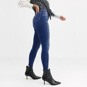 2/$30 Topshop Moto Jamie Jeans High Rise Raw Hem Skinny Dark Wash W25 #9261